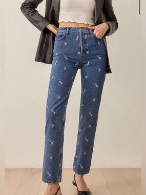 Dice Embroidery High Rise Straight Jeans by Reformation